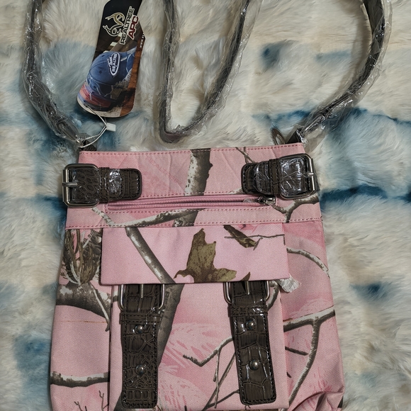 Realtree Handbags - Realtree Pink Camouflage Crossbody Bag with Brown Buckle Accents